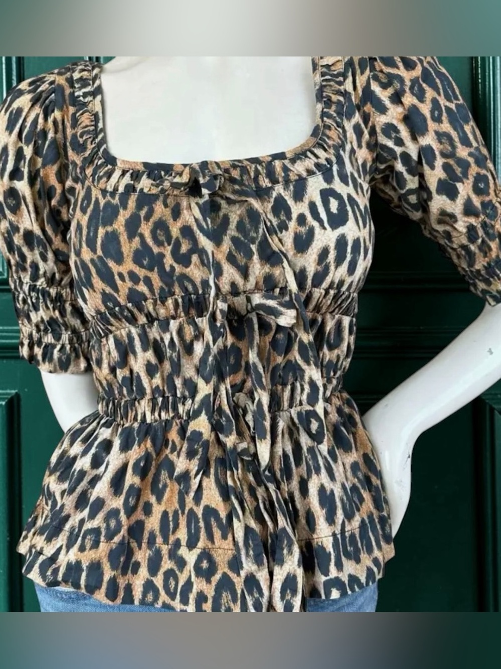 Damson Madder Bianca Ruffle Leopard Blouse. Size: US 12- UK 16
